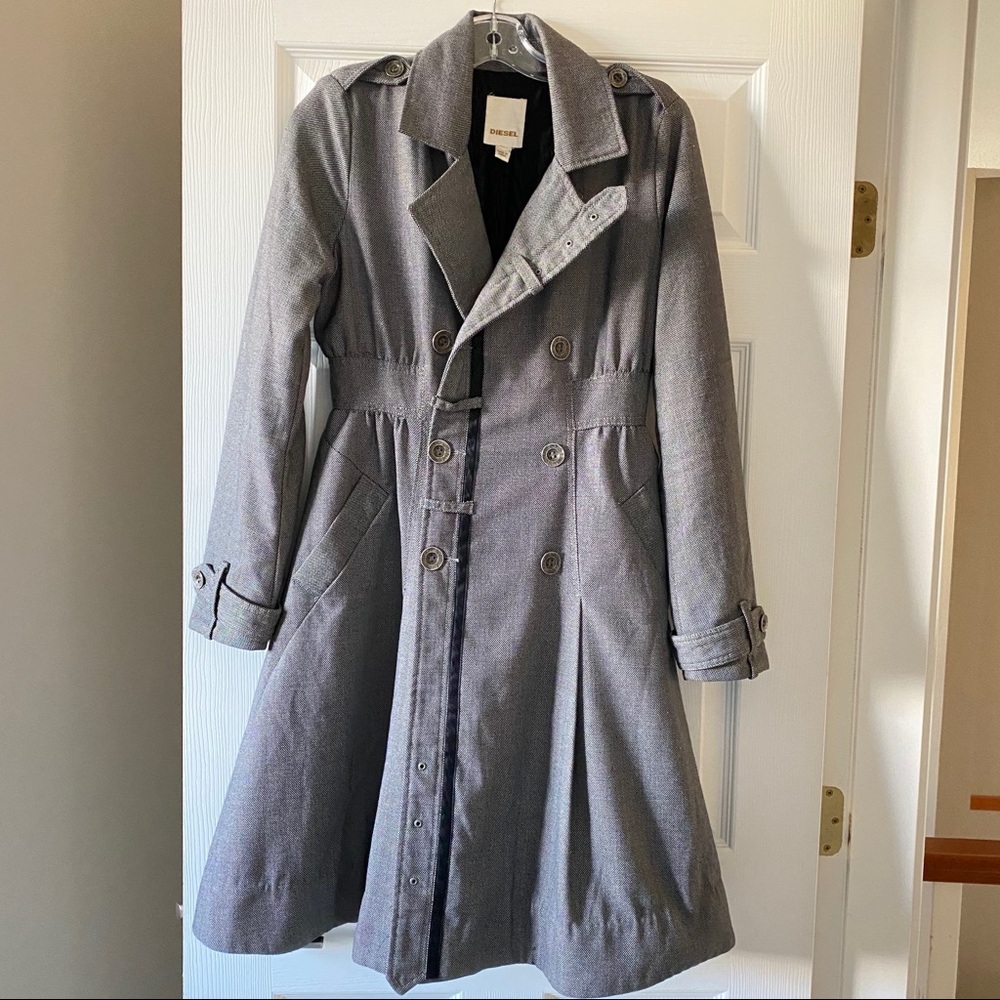 Diesel Long Grey Trench Style Long Jacket